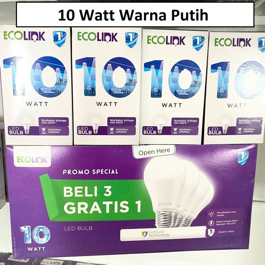 PROMO BELI 3 GRATIS 1 Lampu Bohlam LED Bulb 10 Watt 10Watt 10W W Putih ECOLINK