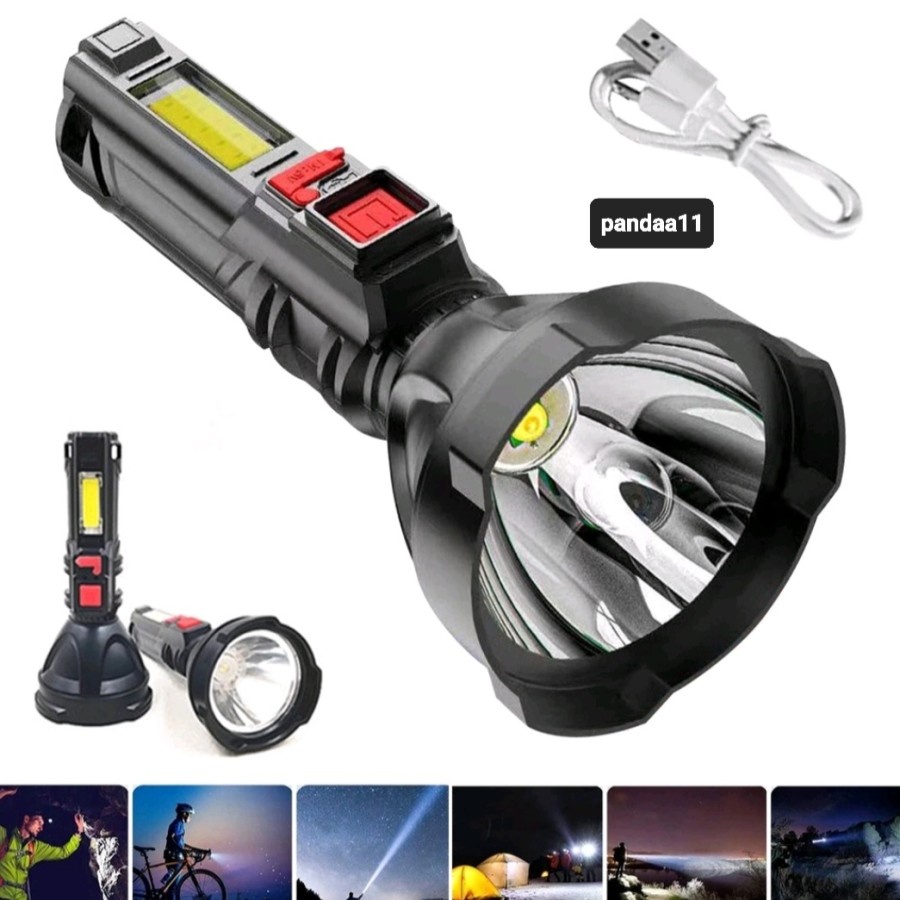 COD SENTER LED COB L-830 SENTER CAMPING RECHARGEABLE USB 4 MODE / SENTER USB RECHARGER  FLESHLIGT EMERGENCY L-830 CAHAYA PUTIH