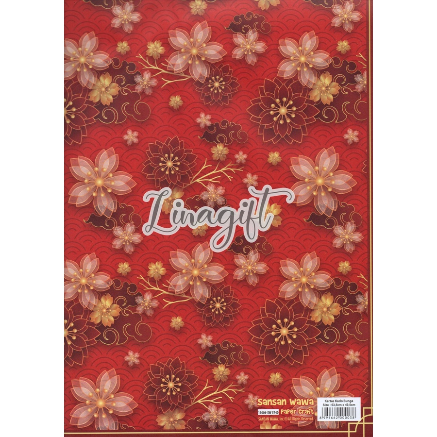 ( 5 Lembar ) IMLEK SANWA - Limited Edition! KERTAS KADO CHINESE NEW YEAR - GIFT WRAP PAPER RED YELLOW GOLD - FLOWER GOOD LUCK EDISI SPECIAL BUNGA SAKURA