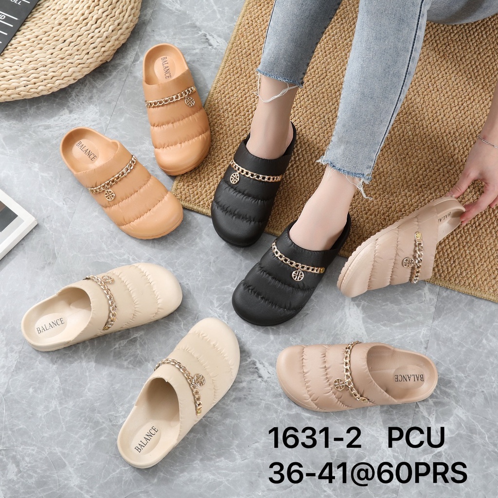 BALANCE Sandal Slop Jelly Model Bapau Wanita Import Karet Tebal Empuk Elastis Motif Rantai Accesoris Bulat 1631-2
