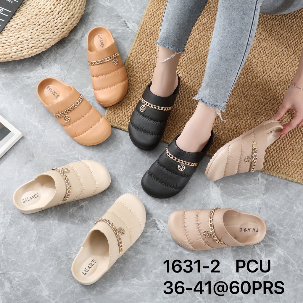 BALANCE Sandal Slop Jelly Model Bapau Wanita Import Karet Tebal Empuk Elastis Motif Rantai Accesoris Bulat 1631-2