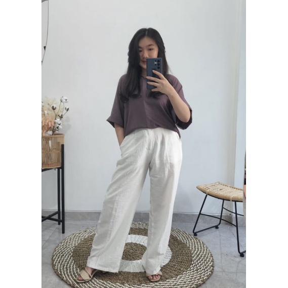 Yasmine top| Kemeja crinkle | kemeja wanita lengan pendek | Kemeja Oversize