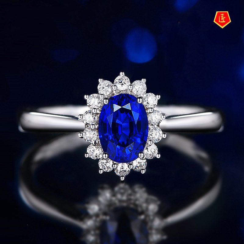 [Ready Stock]Full Diamond Sapphire Necklace Earring Ring Set