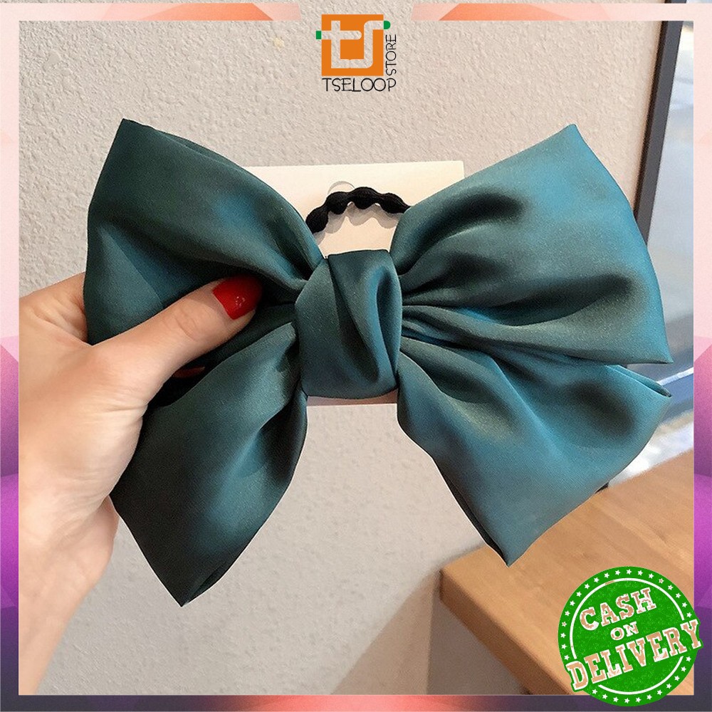 OFM-C160 Ikat Rambut Pita Besar Kuncir Rambut Hairband Aksesoris Wanita Kunciran Rambut Korea Style-PITA HIJAU EMERALD