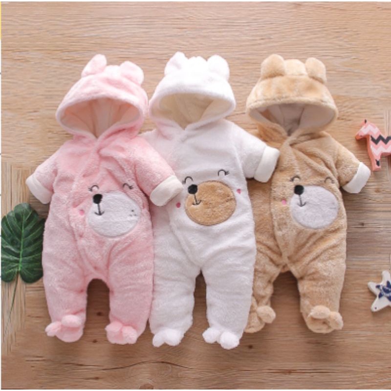 Romper bayi/ Sleepsuit bayi/ Hoodie bayi lembut/ jaket bulu bayi / mantel bayi import