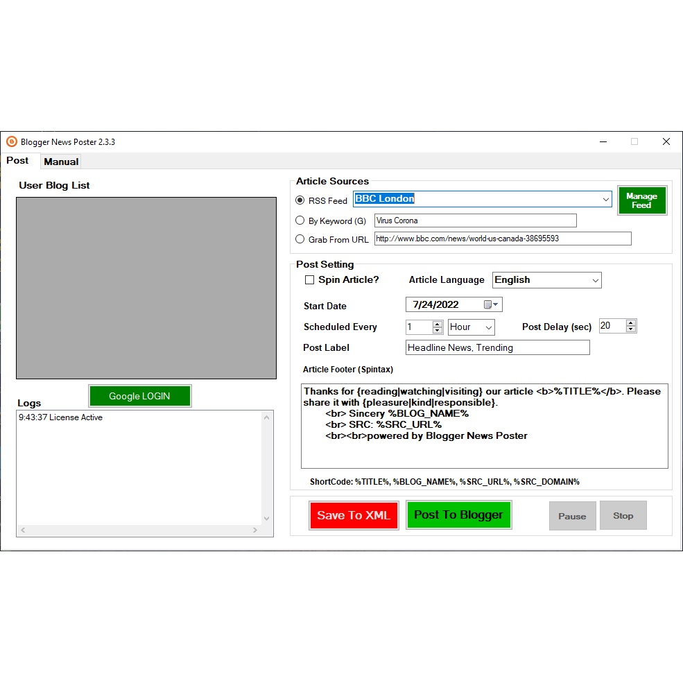 Blogger News Poster - Auto post content for Blogspot