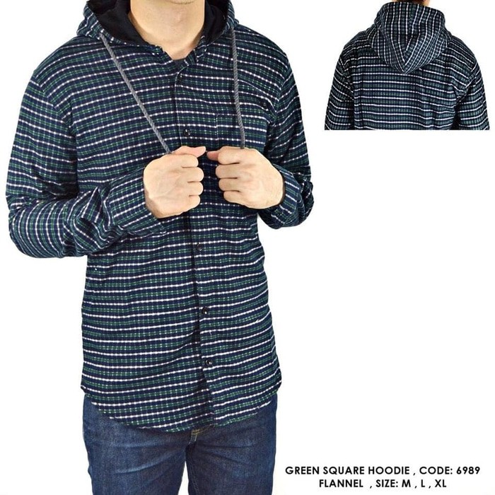 [VS] KEMEJA FLANEL FLANNEL HOODIE KUPLUK MOTIF KOTAK GREEN COWOK PRIA
