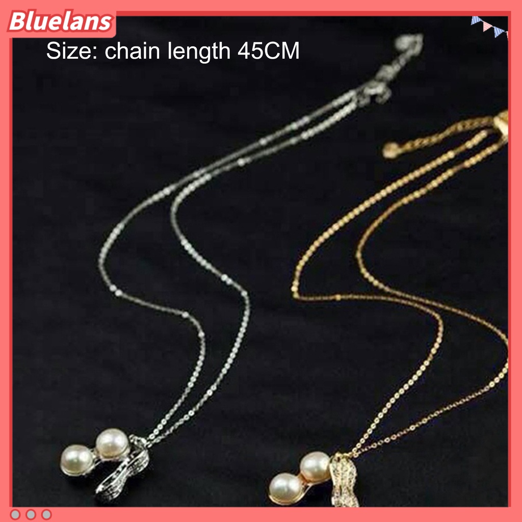 Bluelans Necklace Elegant Appearance Shiny Rhinestone 2 Colors Peanut Pendant Necklace