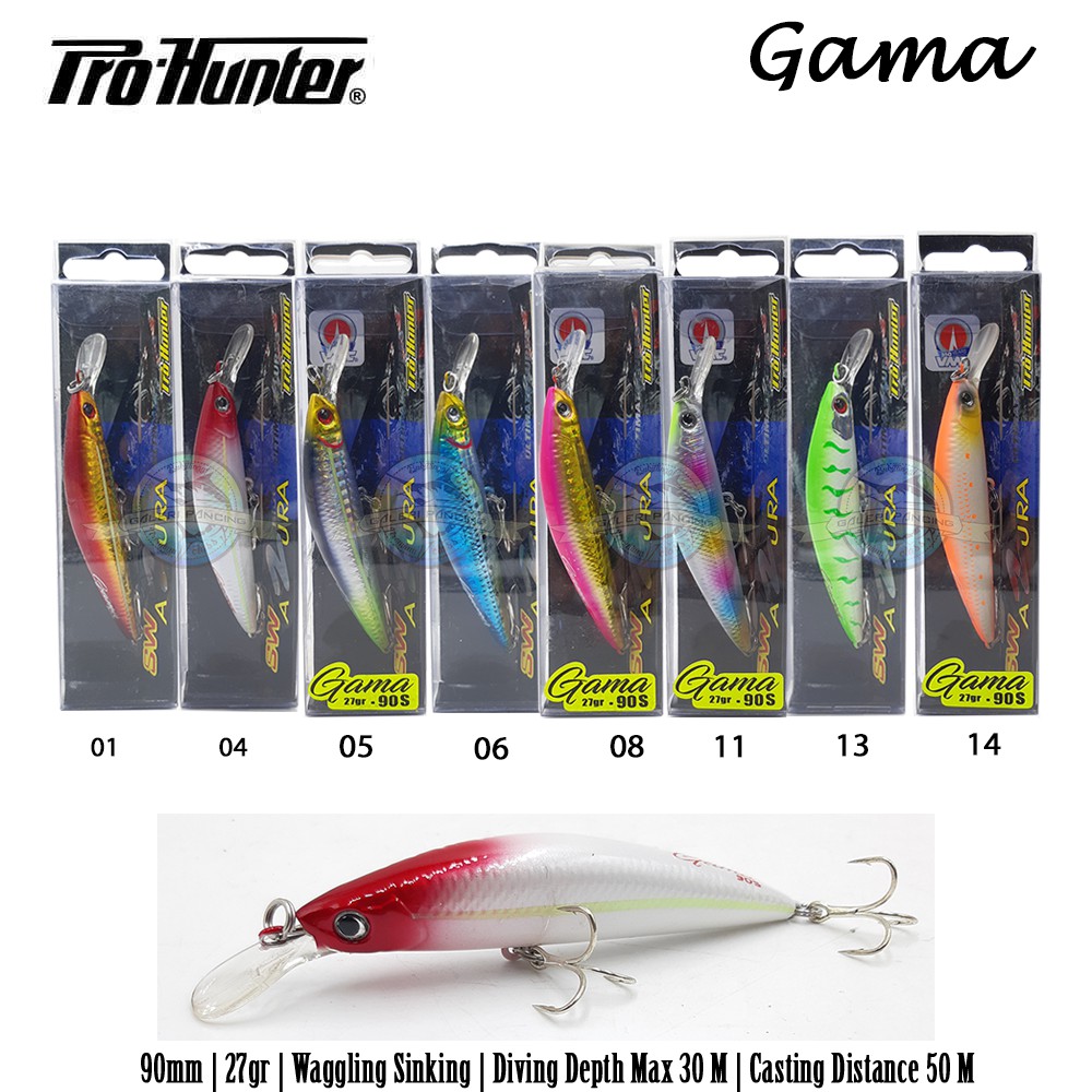 Umpan Pancing Minnow Pro Hunter Gama 90s 90mm 27gr Waggling Sinking - Depth 30m Max