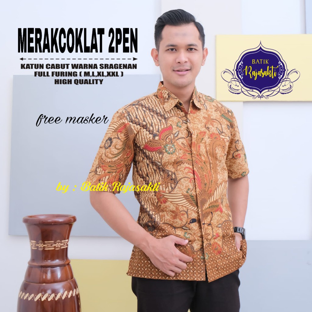 Batik pria lengan panjang COKLAT FURING modern  ORIGINAL BAJU PREMIUM ORIGINAL BY RAJASAKTI