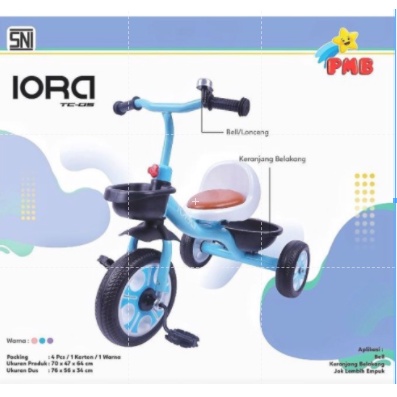 Sepeda Anak Tricycle IORA TC05 PMB TOYS Roda Tiga Garansi Original SNI COD-Biru
