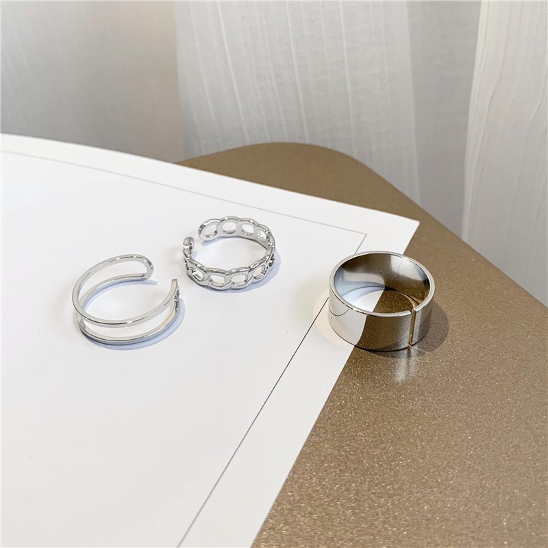 3pcs / Set Cincin Jari Telunjuk Model Terbuka Dapat Disesuaikan Gaya Hip-Hop Punk