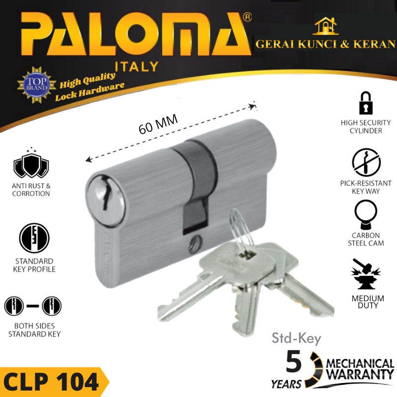 DOUBLE CYLINDER ANAK KUNCI PALOMA CLP 104 DC-SK  60mm STD KEY 6CM