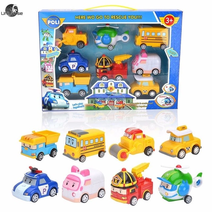 MOMBABY1 Figure Mobil Poli isi 8 pcs 1 set dalam Kemasan