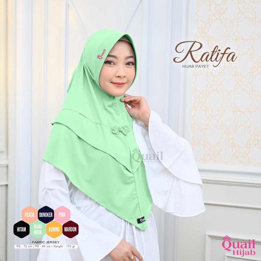 RATIFA daily hijab tali belakang hiasan payet mutiara Quail Hijab bahan jersey Ori Murah