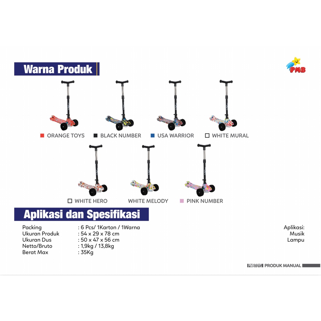 Skuter Anak IORA ST07 PMB TOYS Sekuter Otoped Roda Tiga Scooter Garansi Original SNI COD-1