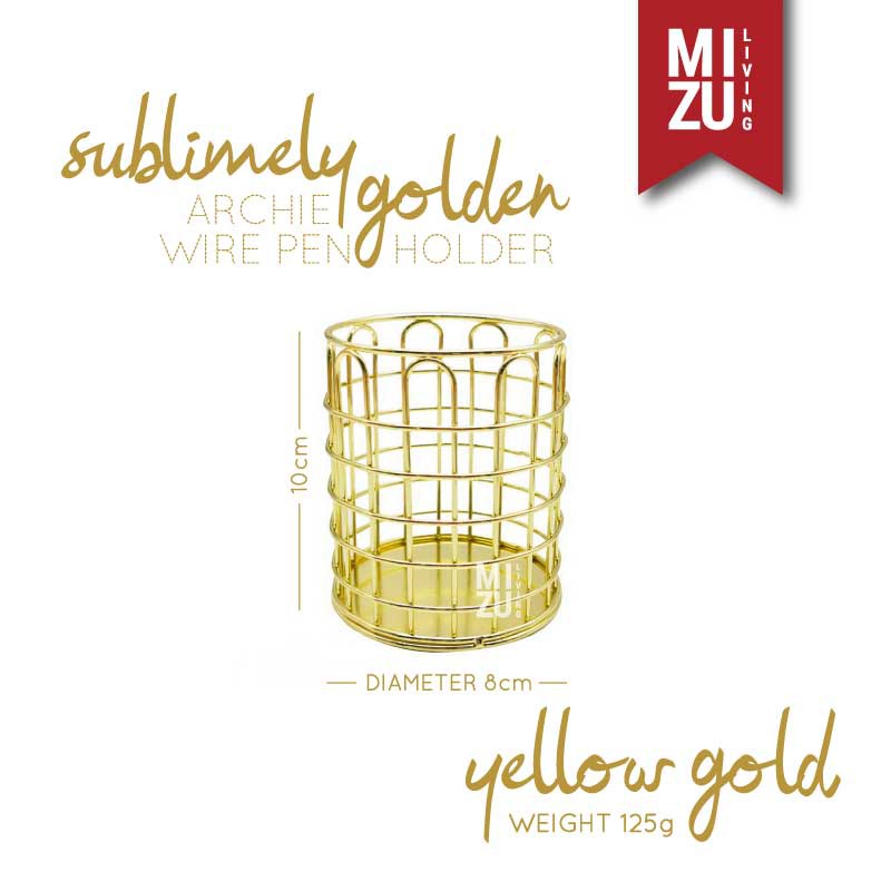 SUBLIMELY GOLDEN Wire Pen Holder Office Stationery Pencil Stand Tempat Alat Tulis ATK Serbaguna Emas-ARCH W PEN H YG