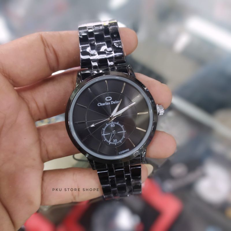 [COD] JAM TANGAN PRIA CHARLES DELON BLACK ORIGINAL WATER RESISITANT_JAM TANGAN PRIA RANTAI STAINLISS TAHAN AIR_JAM TANGAN PRIA MURAH BAYAR DI TEMPAT_JAM TANGAN PRIA ANALOG COD