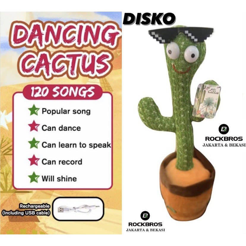 Mainan Boneka Kaktus Joget Cactus Dance Menari Dancing Bicara USB Charge Cas Tanaman Bergoyang Tari