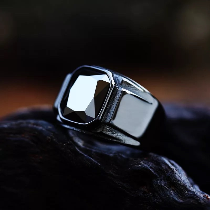 Cincin Pria Titanium All Black Onyx Hitam Pekat Tahan Luntur dan Karat Premium Quality