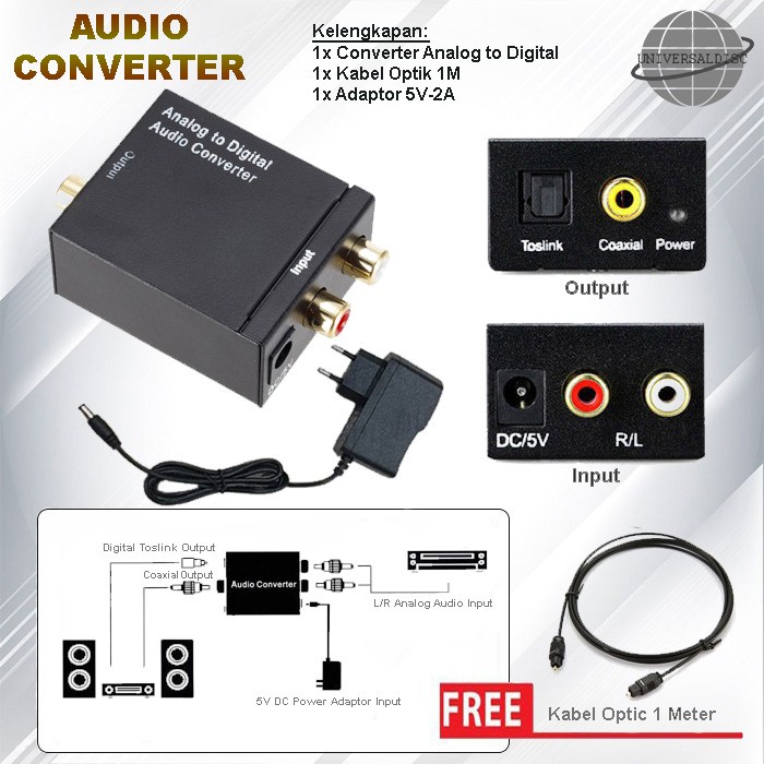 Audio Converter Analog RCA to Digital Optical Coaxial Toslink