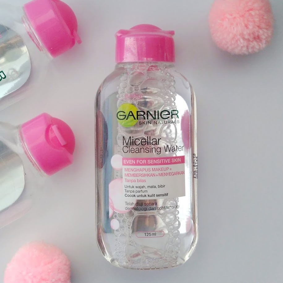 Garnier MICELLAR WATER PINK Untuk Kulit Sensitif - 50ml / 125 / 400 ml (Pembersih Wajah &amp; Makeup) - Ukuran Sedang Kecil Micelar Double Cleansing Untuk Kulit Sensitif