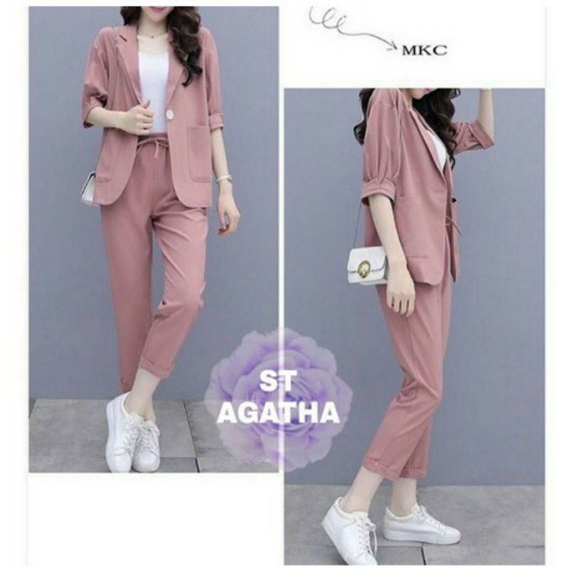 Set 2in1 Set Agatha Blezer Setelan blazer wanita murah set fashion Korea murah Setelan Blazer Kantor