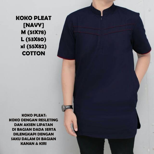 Ready Koko pleat  lengan pendek baju koko pakistan fashion muslim baju koko maroon navy putih pendek