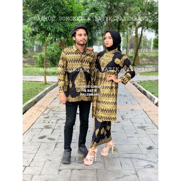 COUPLE SETELAN BATIK SONGKET PALEMBANG WAYANG HITAM