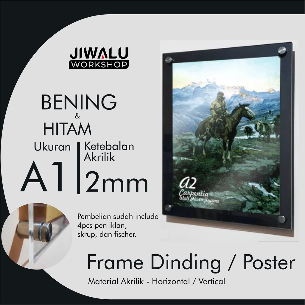 Frame Foto Akrilik - Frame Akrilik Poster - Frame Akrilik Dinding - 2mm Hitam Ukuran A1