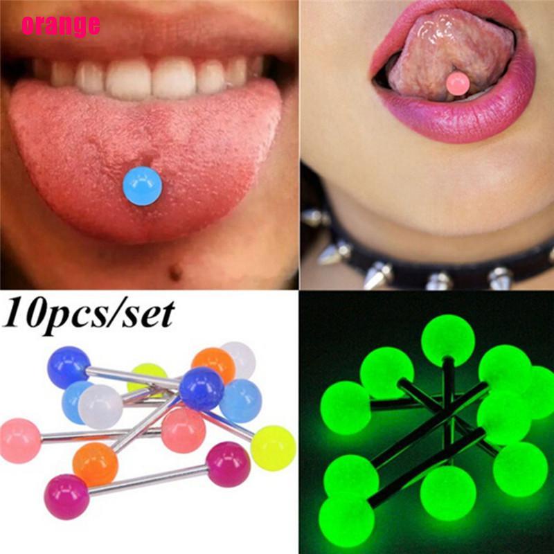 (Happy) 10pcs / Set Anting Tindik Lidah / Tubuh Bentuk Barbel Luminous