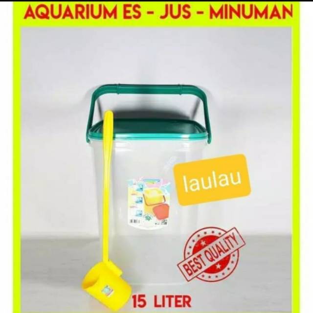 Aquarium Es Buah 15 Liter + Gayung Green Leaf 0166 / Toples Es Kelapa / akuarium es kelapa cincau