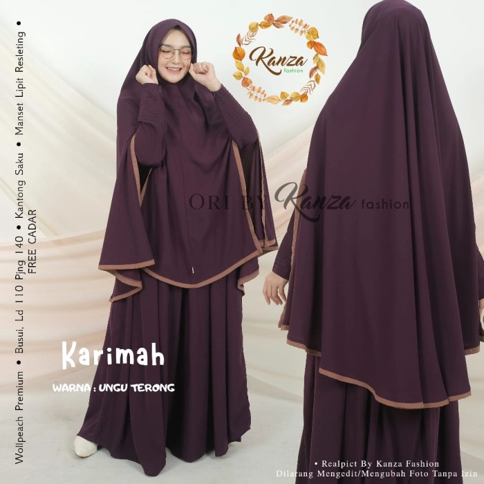 gamis set jilbab khimar cadar karimah syari ori kanza - ungu terong