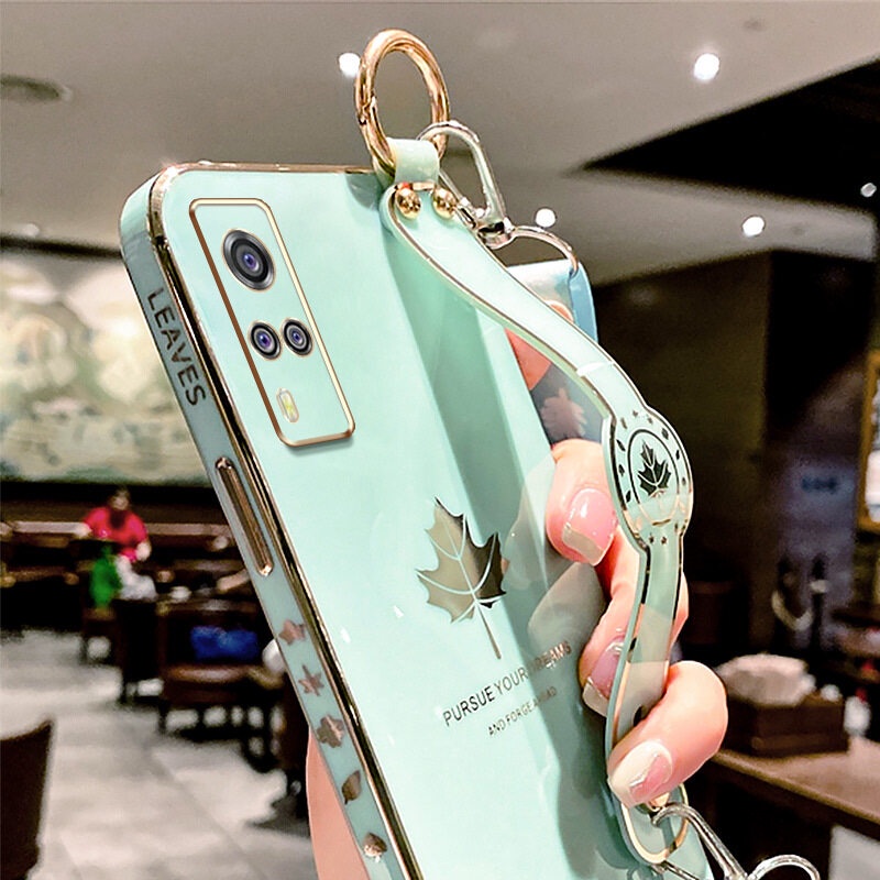 Case Motif Daun Maple Dengan lanyard Untuk Vivo Y51 2020 Y31 2021 Y51A