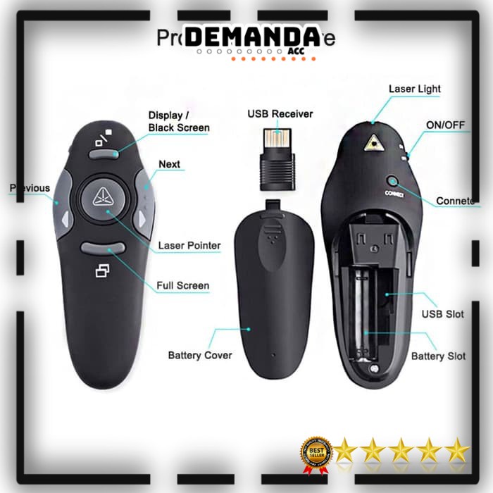 Laser Pointer / Wireless Presenter / Pointer Presentasi Dengan Gift Box Remote Control 2.4GHz Untuk Presentasi Powerpoint, MS Word, Excel K100