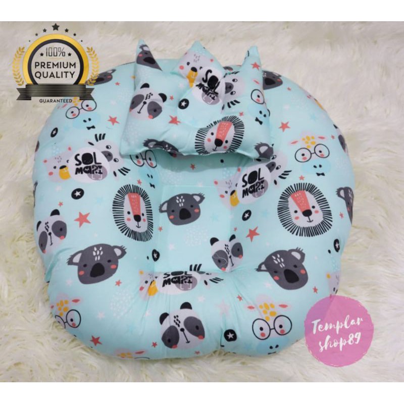 sofa bayi atau baby launcer free tas mika dan bantal mahkota motip baby blue