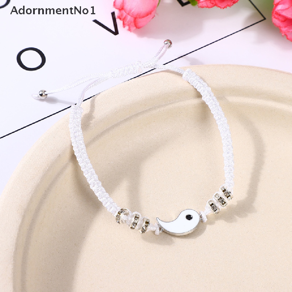 (AdornmentNo1) Gelang Tali Kulit Kepang Dengan Charm Tai Chi Bahan Alloy Untuk Pasangan / Pria / Wanita