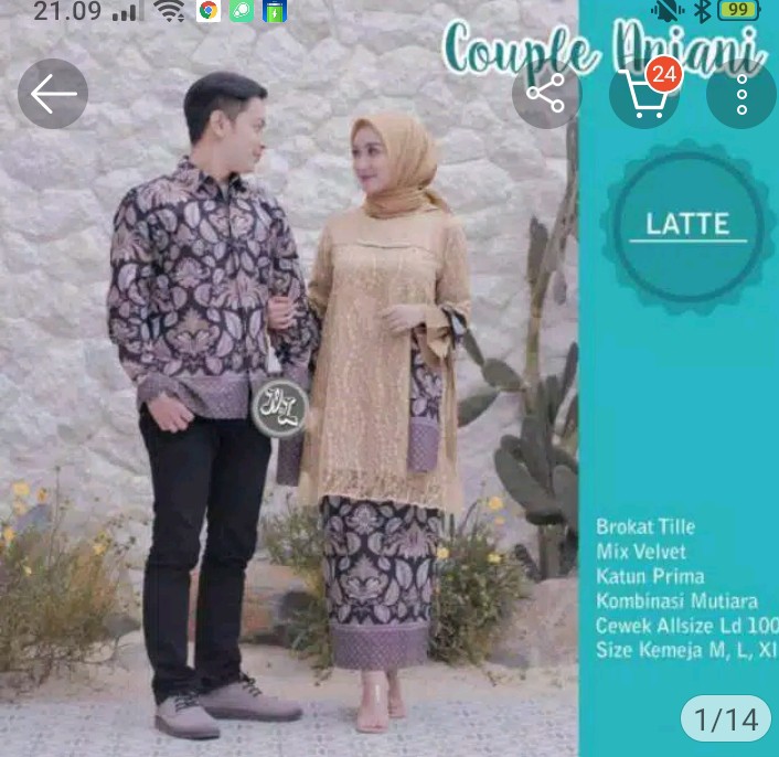 Batik Couple Nadia  Selendang Mutiara Sania Ruffle - Adila Couple Brokat Modern Batik Modern - Bs066