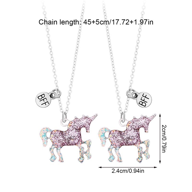 2pcs / Set Kalung Rantai Dengan Liontin Kartun Unicorn Warna Pink Untuk Wanita