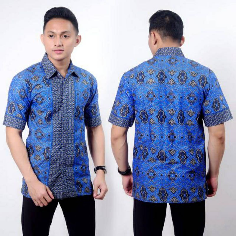 BSWART Batik HRB026 kenongo Hem Pendek anjani biru Pekalongan M L XL Batik Pria MURAH Modern Grosir-1