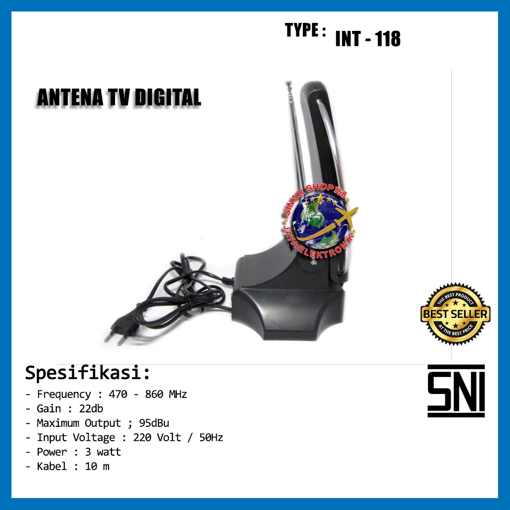 ANTENA DIGITAL TV INDOOR OUTDOOR INTRA INT-118 FREE KABEL 10M | Shopee  Indonesia