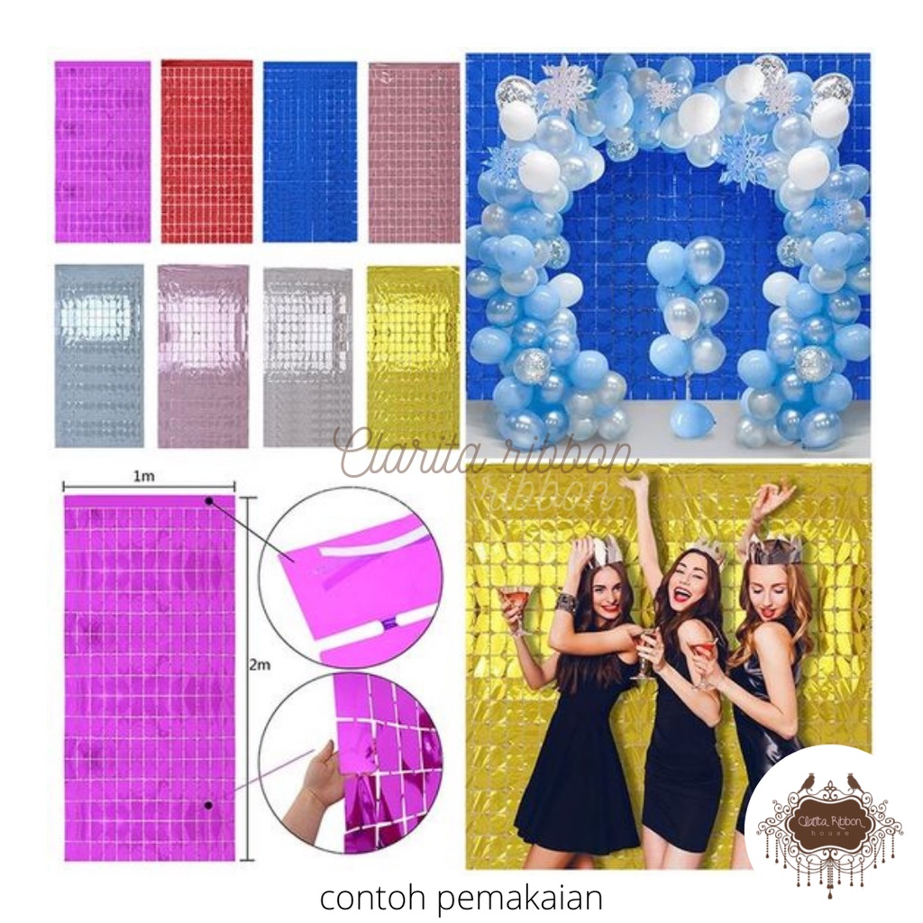 Curtain foil kotak / tirai foil import /rumbai foil/party backdrop