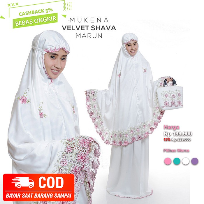 Mukena Dewasa Shava Satin Silk Velvet Bordir Adem Bonus Tas Cantik