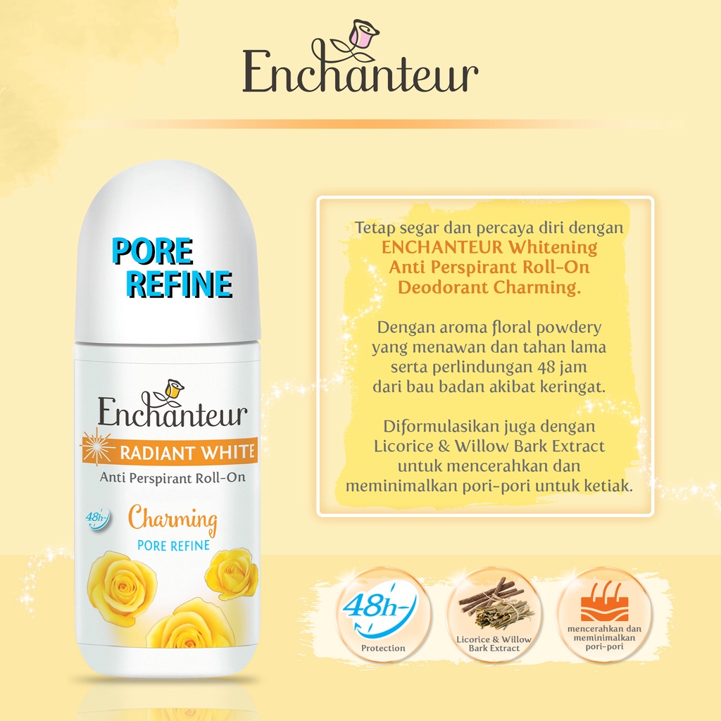 Enchanteur Deodorant Roll On Radiant White Charming 40 Ml - Parfum Wanita