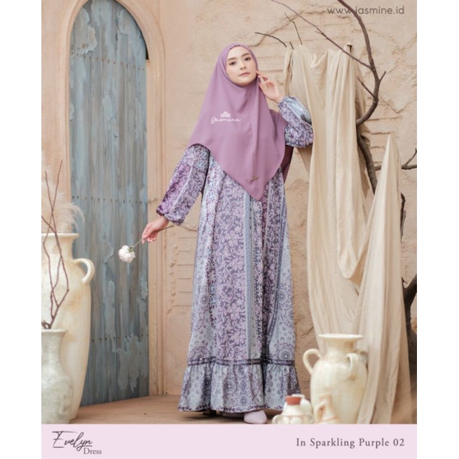 Gamis Evelyn abaya dress size S ori Jasmine busana muslim busui bahan premium primrose crepe nyaman 