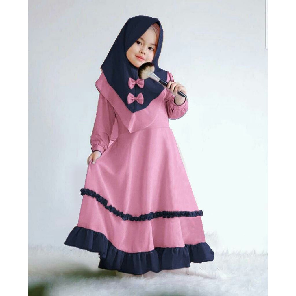 HCL Dress Yuki &amp; Bergo - Dress Muslim Anak Perempuan - Busana Muslim Anak Perempuan