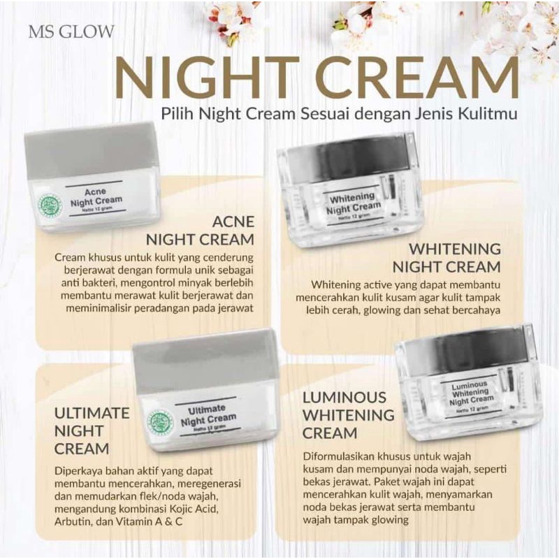 Ms Glow Night Cream Ecer, Night Cream Ms Glow Ecer