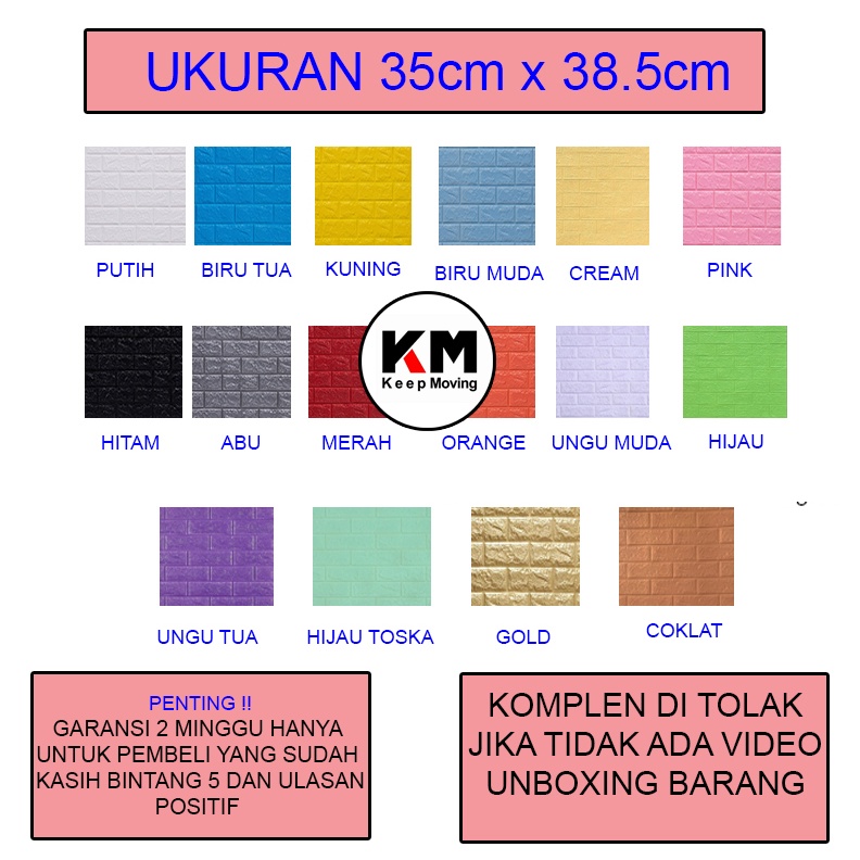 KM Wallpaper Foam 3D Bata Warna Ungu Muda Premium Wall Paper Sticker Wallpaper Foam Bata Stiker-1