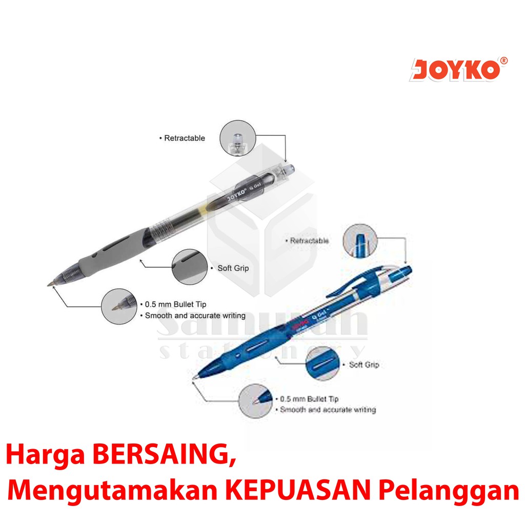 

RB Gel Pen Joyko Q Gel GP 265 / GelPen QGel GP-265 0.5 mm / Pulpen JK GP265 Hitam Biru Merah Cetek