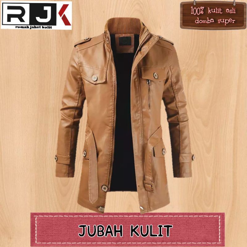 jubah kulit pria panjang tebal asli domba garut-mantel kulit